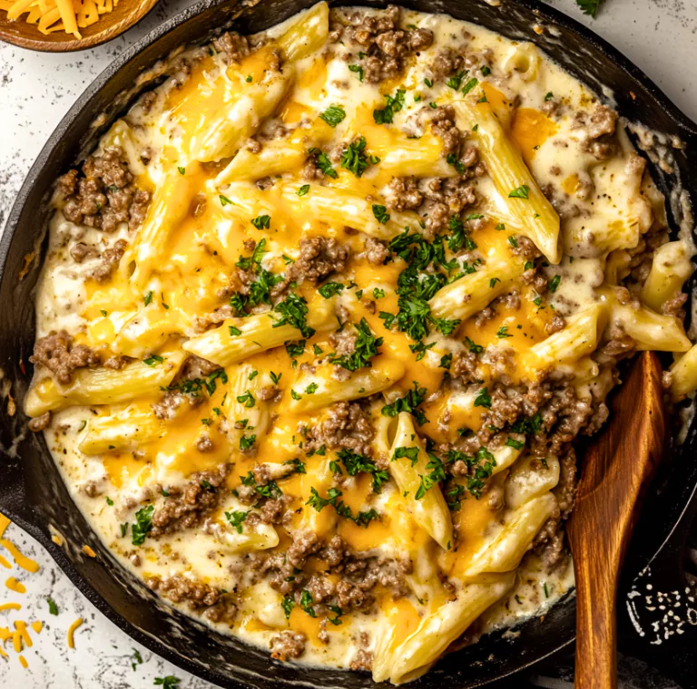 Cheesy Ground Beef Pasta Skillet