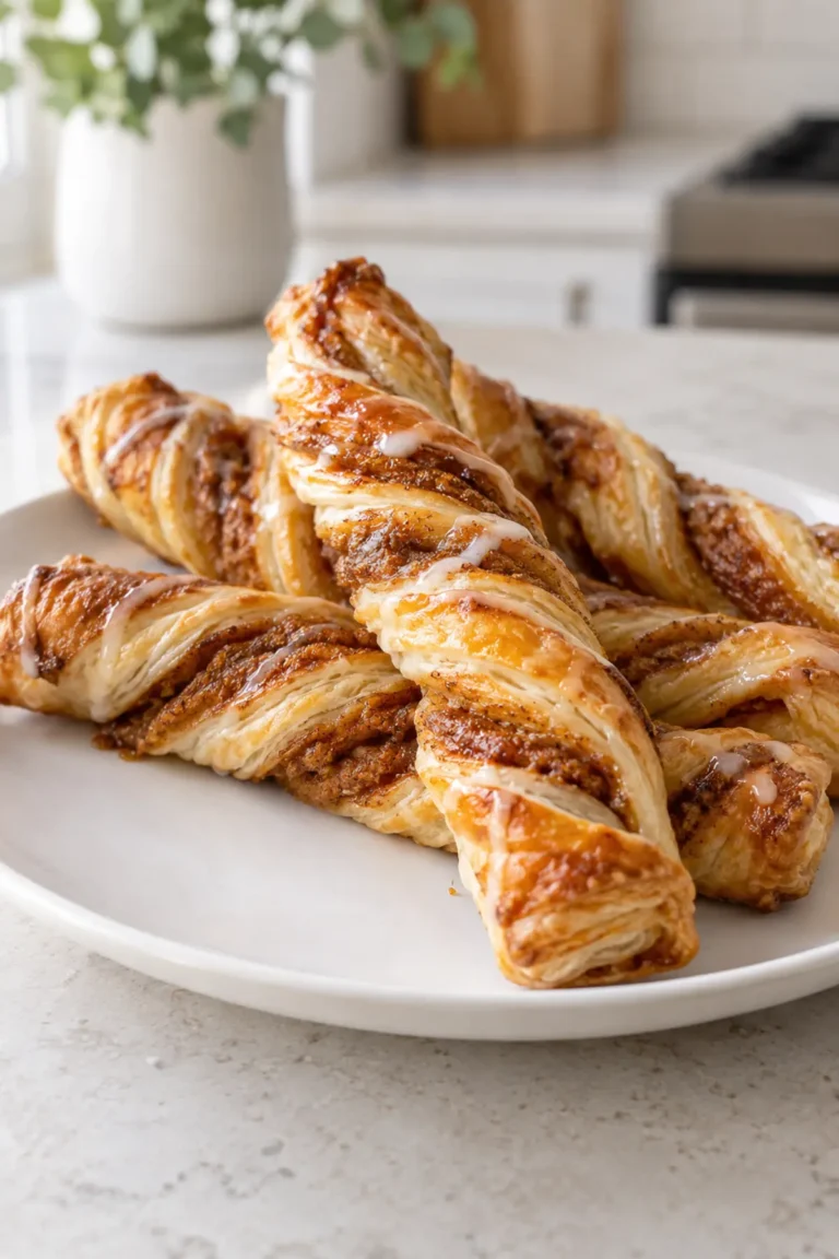 Pumpkin Pie Twists Recipe with flaky golden puff pastry, pumpkin spice filling, and vanilla glaze