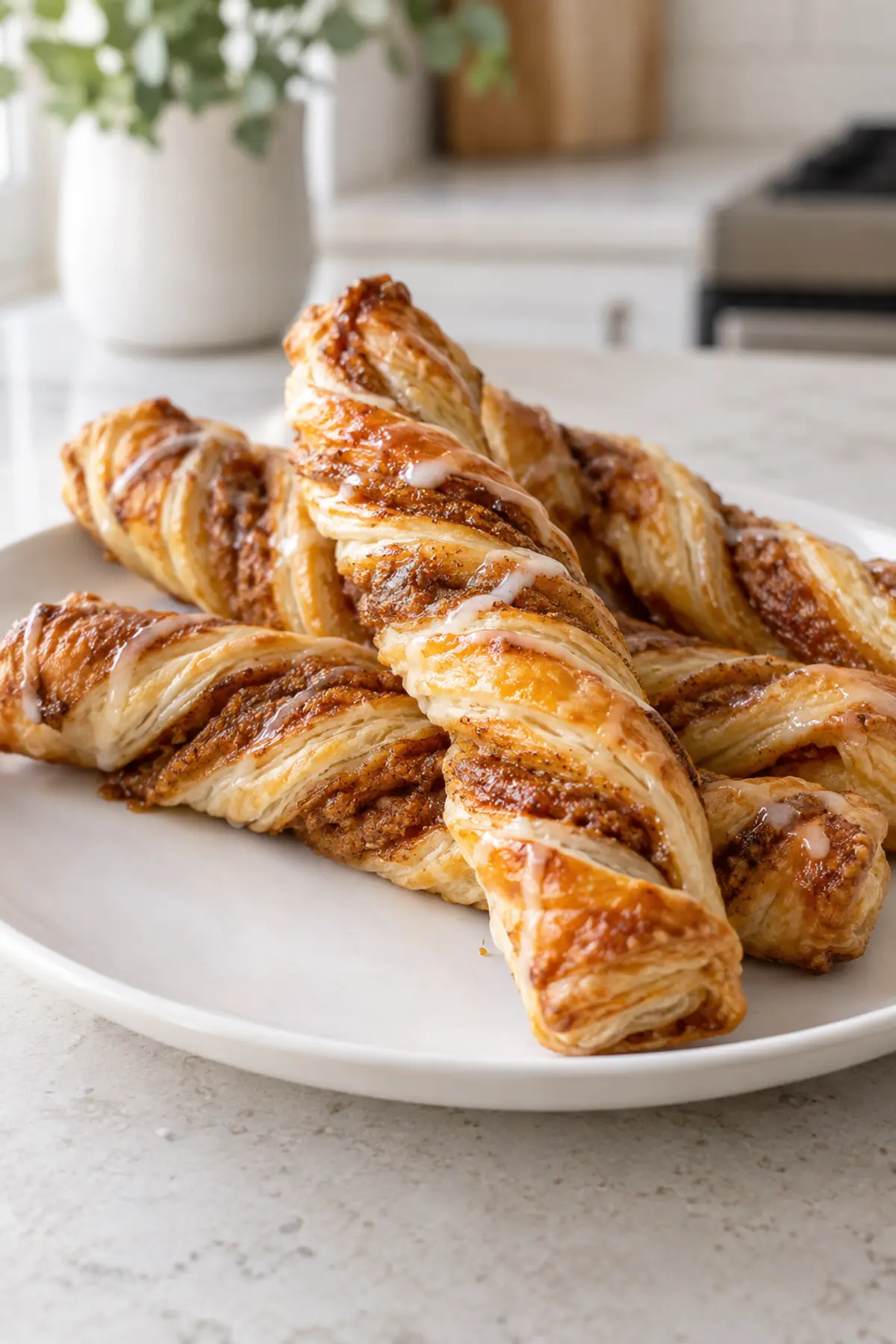 Pumpkin Pie Twists Recipe with flaky golden puff pastry, pumpkin spice filling, and vanilla glaze