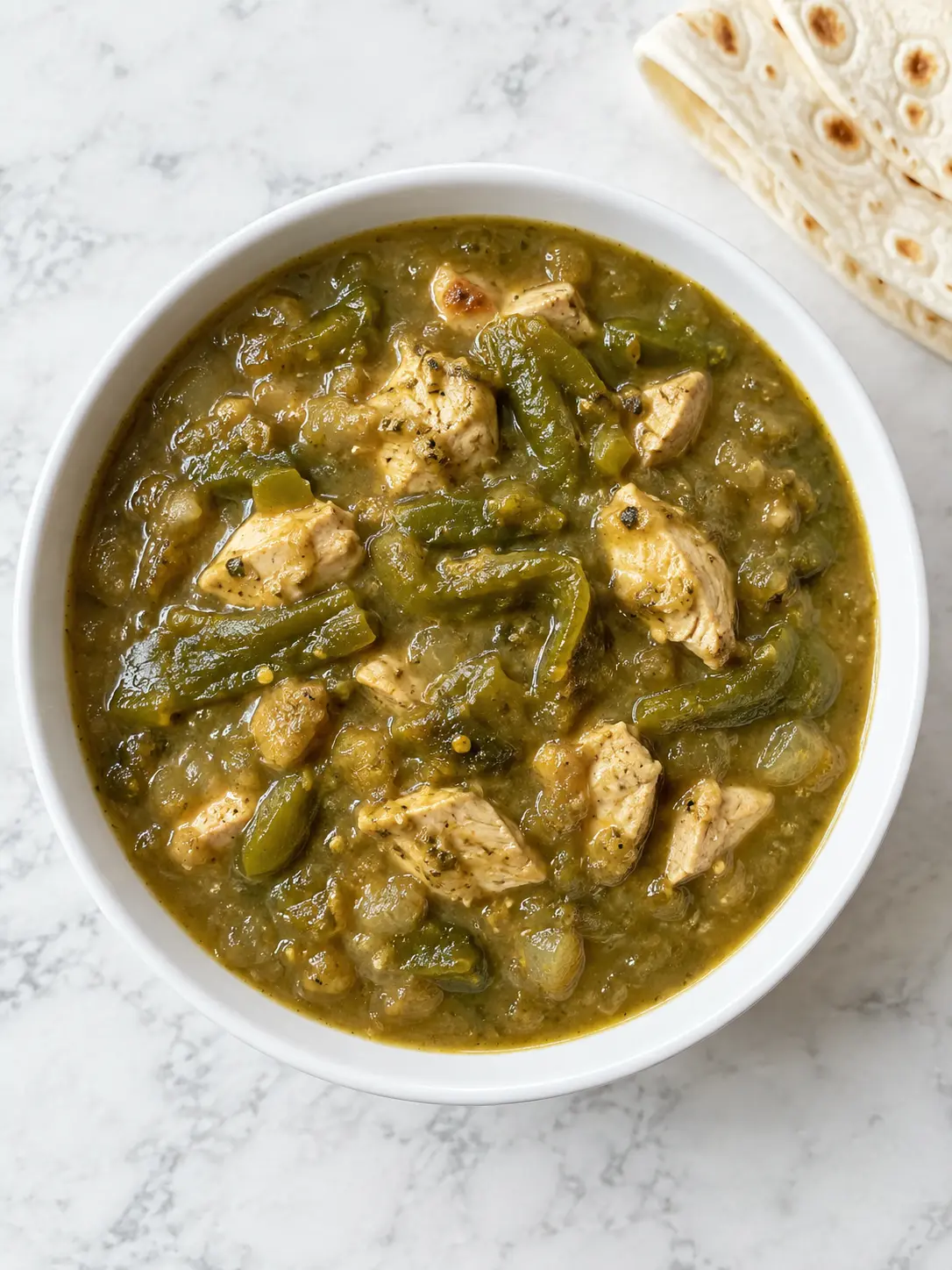 Overhead view of Santiago Green Chili Recipe