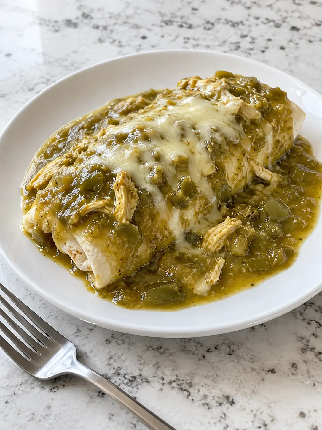 Santiago Green Chili Recipe served over one burrito